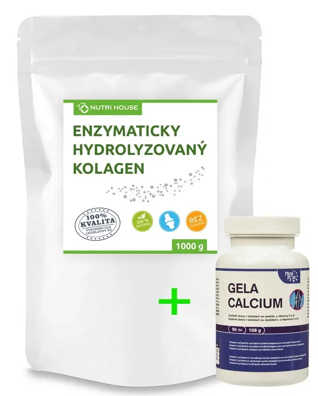 Nutri House Enzymaticky hydrolyzovaný kolagen 1 kg + GelaCalcium 90 tablet SET
