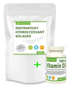 Nutri House Enzymaticky hydrolyzovaný kolagen 1 kg + Vitamín D3 90 tablet-SET